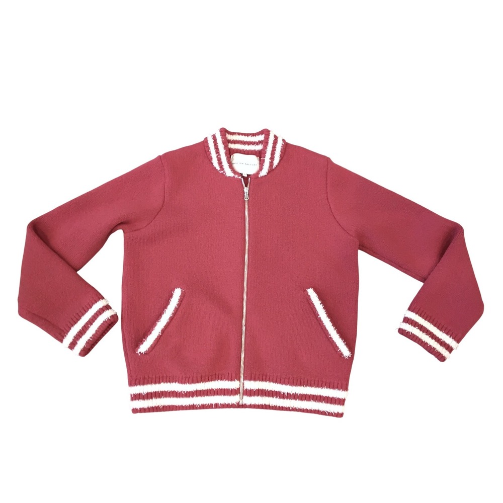 English Factory Red Varsity Knit Bomber Zip Up Cardigan Sweater‎ Medium